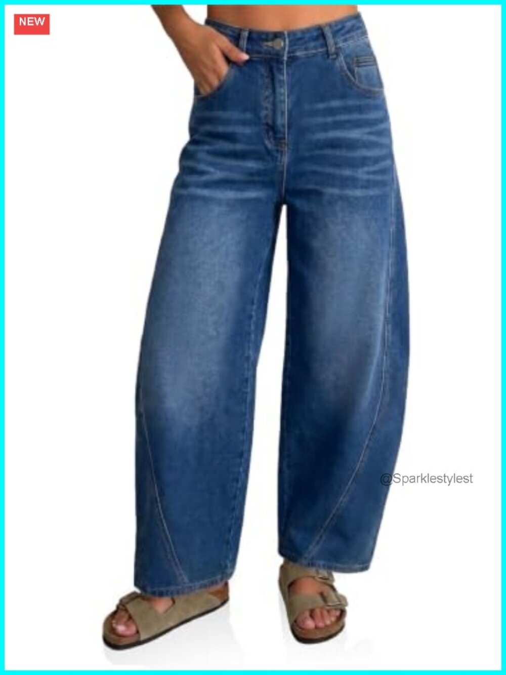 High Waist Wide Leg Cropped Jeans Baggy Barrel Denim Pants Stretch